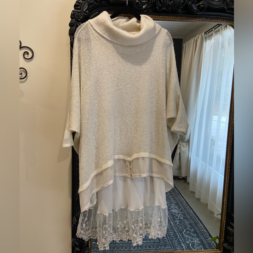 2 piece oversized knit sweater with embroidered dress slip